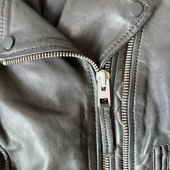 AllSaints Slim Fit Leather Biker Jacket US Size 0 - Picture 11 of 16